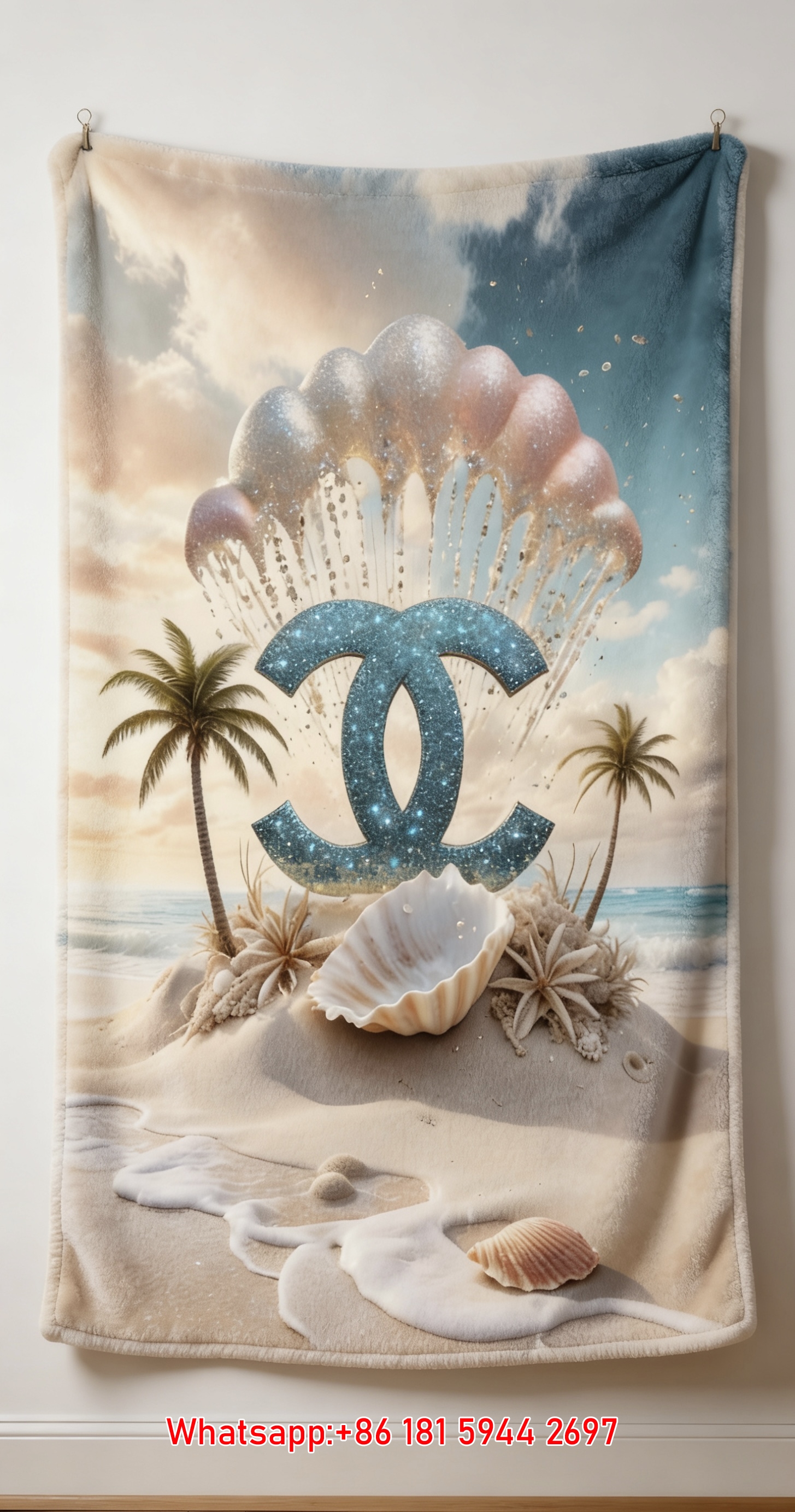 Luxury Chanel Teal Glitter CC Logo Flannel Throw Blanket IMG_7219
